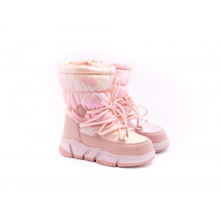 Clibee sniego batai mergaitei, rožinės spalvos su užtrauktuku šone ir raišteliais