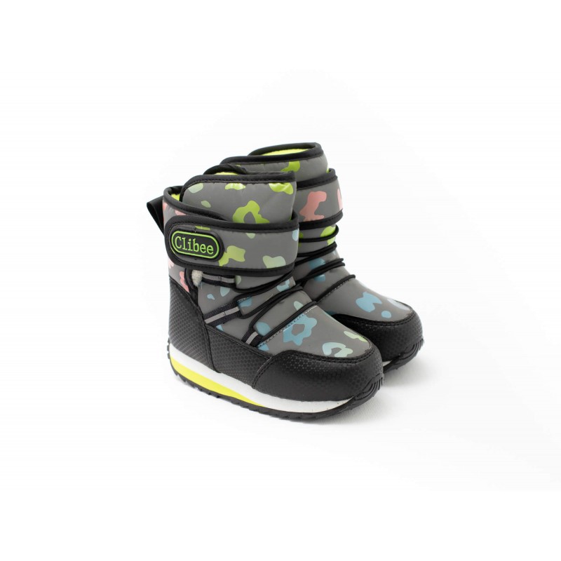 Clibee juodai žali žieminiai sniego batai vaikams su lipuku