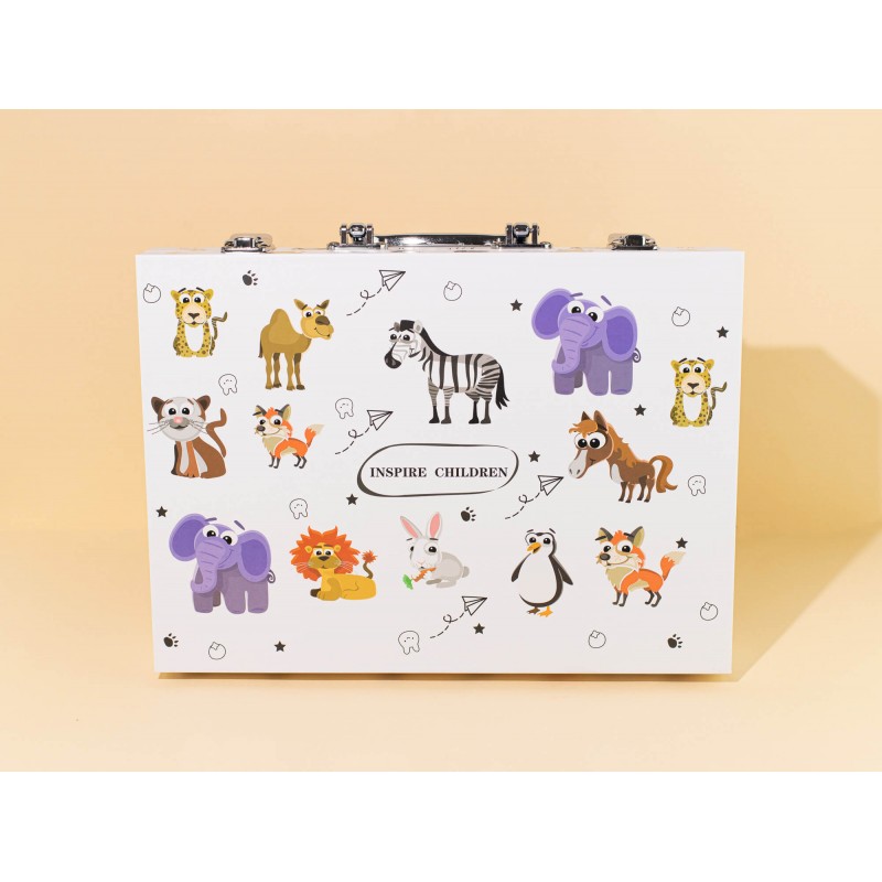 „INSPIRE CHILDREN“ piešimo ir kūrybos gyvūnų rinkinys - lagaminas (70 elementų)