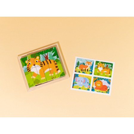 MEDINĖ KALADĖLIŲ – DĖLIONĖ, 4 paveikslėliai ( liūtas, tigras, drambliukas ir lapė)