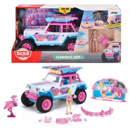Visureigis su figurėlėmis ir priedais 20 vnt DICKIE Pink Drivez Flamingo