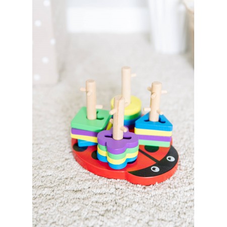 Lavinamasis medinis žaislas boružėlė su spalvotomis figurėlėmis
