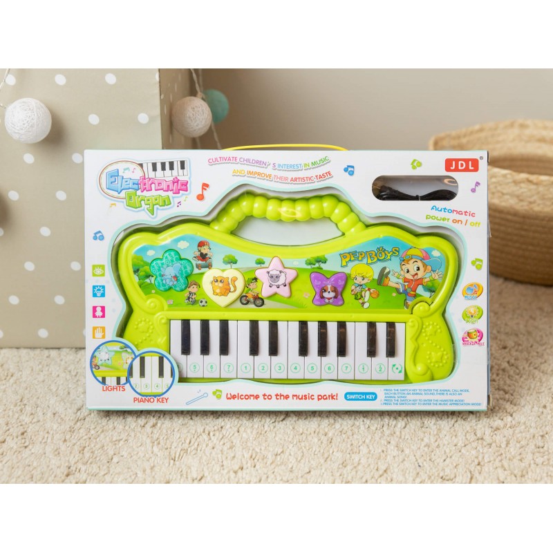 Lavinamasis muzikinis pianinas žalios spalvos su gyvūnų garsais